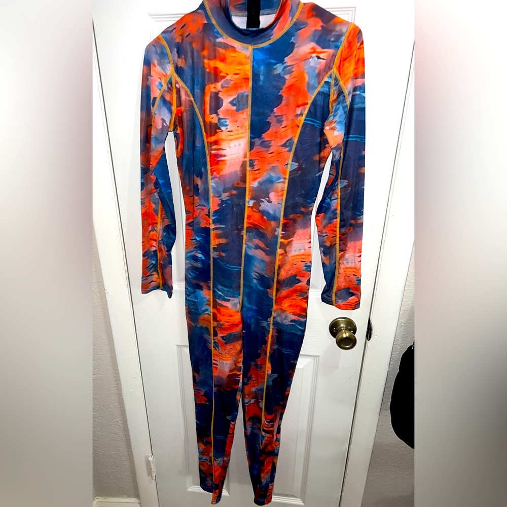 Colorful mesh high neck long sleeve one piece 3 SIZES